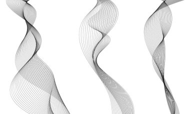 Tasarım için soyut dalga elemanı. Dijital frekans dengeleyici. Tarzlanmış çizgi sanat arka planı. Vektör çizimi. Karıştırma aracı kullanılarak oluşturulan çizgilerle dalga. Dalgalı kıvrımlı çizgi, düz çizgi.