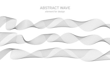 Tasarım için soyut dalga elemanı. Dijital frekans dengeleyici. Tarzlanmış çizgi sanat arka planı. Vektör çizimi. Karıştırma aracı kullanılarak oluşturulan çizgilerle dalga. Dalgalı kıvrımlı çizgi, düz çizgi.