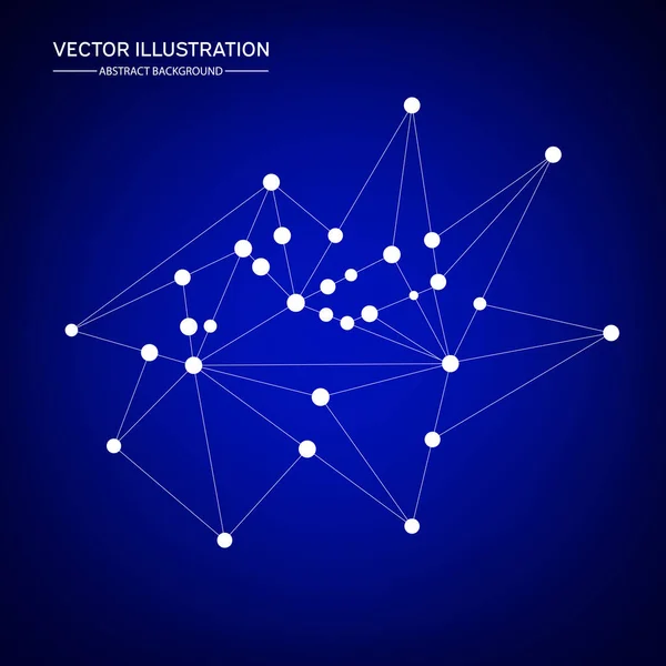 Abstracto Vector Tecnología Brillante Sobre Fondo Azul Bajo Poli Molécula — Vector de stock