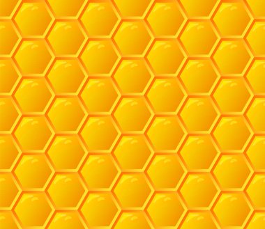 Turuncu dikişsiz bal tarağı geometrik desen. Altıgen desenli bal peteği. Ballı sarı ızgara. Vektör illüstrasyon arkaplanı.