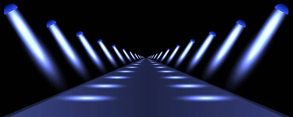 Pódium Silnice Podstavec Nebo Plošina Osvětlené Reflektory Černém Pozadí Scéna — Stockový vektor