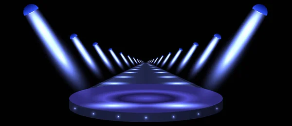 Pódium Silnice Podstavec Nebo Plošina Osvětlené Reflektory Černém Pozadí Scéna — Stockový vektor