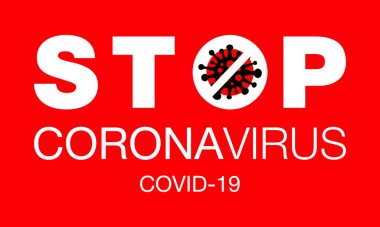 Coronavirus. Kes şunu! Covid-19. Enfeksiyon yok. Tehlikeli Coronavirus hücresi. Bakteriler. Dikkat et. Salgın. Pandemik tıbbi konsept. İzole Vektör Simgesi, Logo, İllüstrasyon.