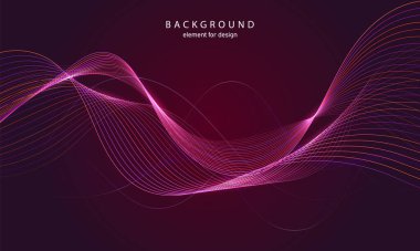 Soyut dalga arkaplanı. Tasarım elementi. Dijital frekans dengeleyici. Tarz sanatı. Karıştırma aracı kullanılarak oluşturulan çizgilerle renkli parlak bir dalga. Eğimli dalgalı çizgi düz çizgi Vektör illüstrasyonu.