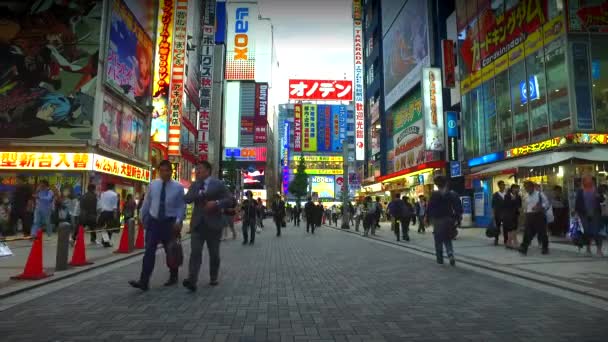Tokyo Japan Cirka Mei 2016 Crowds Passeren Hieronder Kleurrijke Borden — Stockvideo