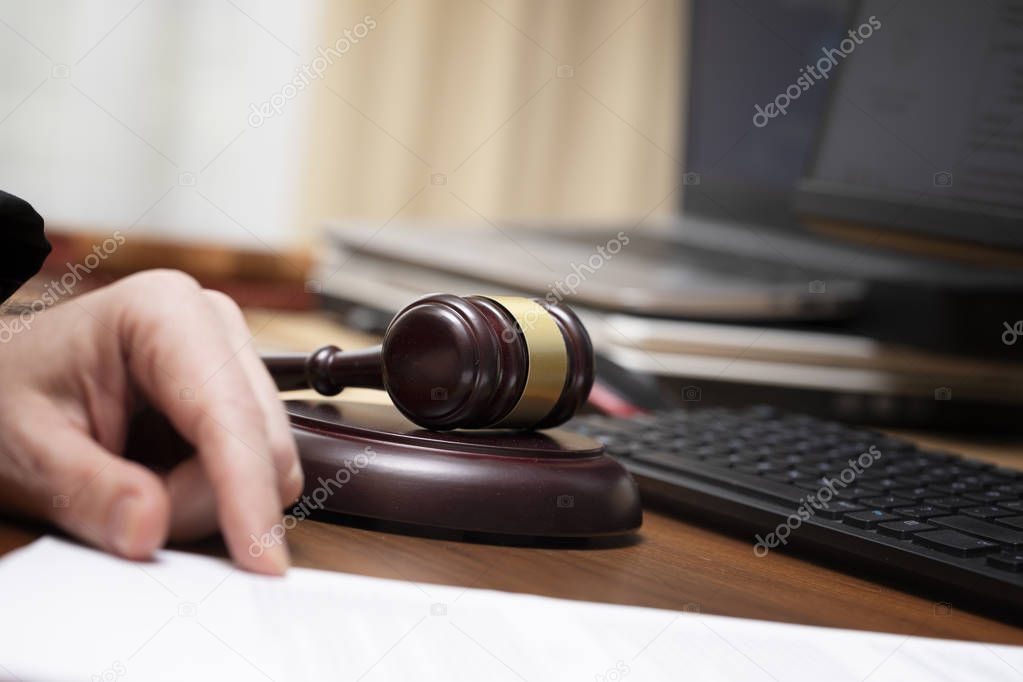 law office, law books and wooden judge's gavel Law concept