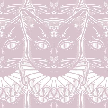 Vintage yaka Dikişsiz desen siyah kedi.