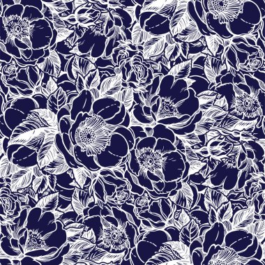 Şakayık çiçekleri ile vektör seamless modeli.