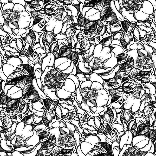 Vector seamless pattern with peony flowers.