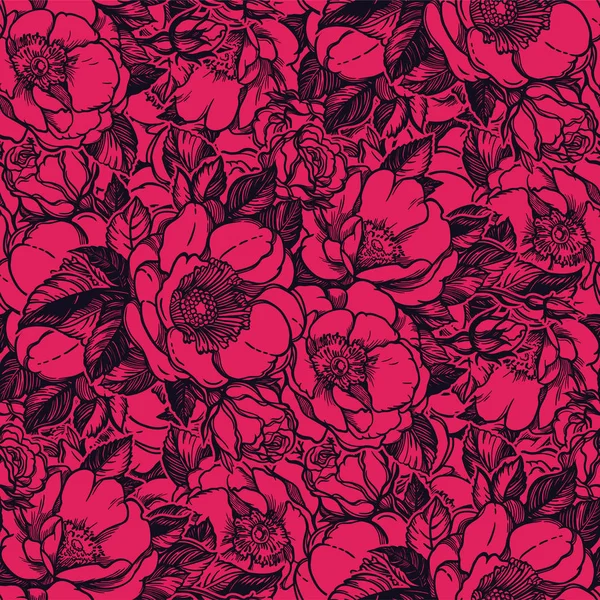 Vector seamless pattern with peony flowers.