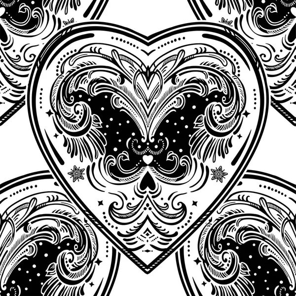 Vintage style vector heart seamless pattern. — Stock Vector