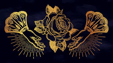 Süslü eski moda el ve vintage çiçek gül