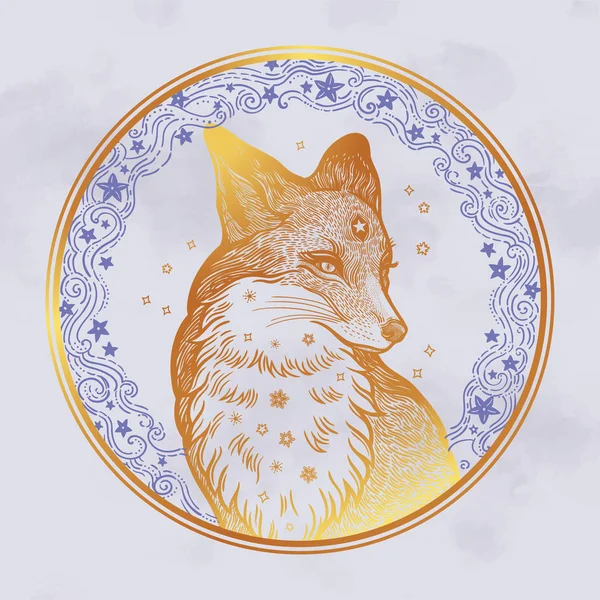 Renard sur le fond de la lune et des étoiles . — Image vectorielle