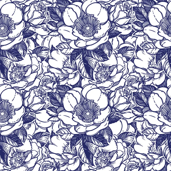 Vector seamless pattern with peony flowers.