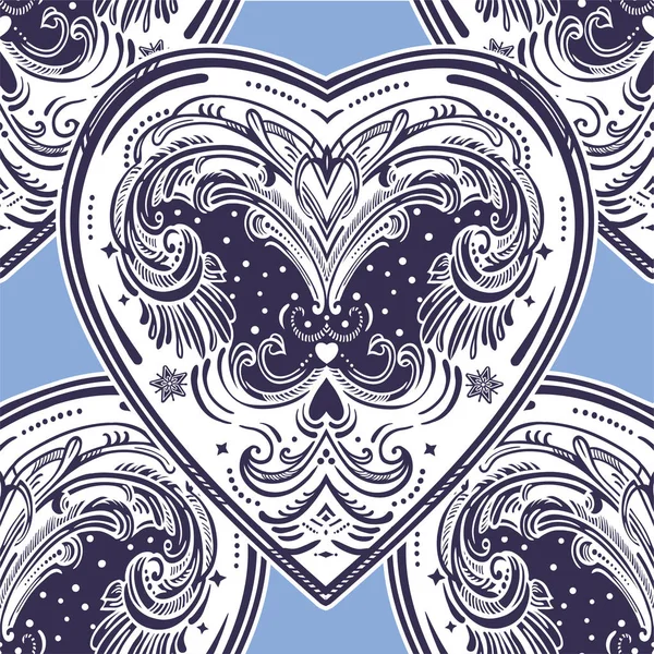 Vintage style vector heart seamless pattern. — Stock Vector