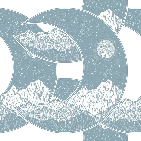 Seamless pattern with planet moon crescent.