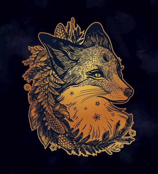 Fox portret krans Pines — Stockvector