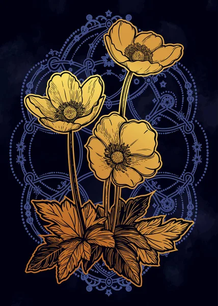 Schöne Blumen. isolierte Vintage-Stil Vektor Illustration. — Stockvektor