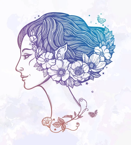 Portret of young girl witch with flowers. — Stock Vector