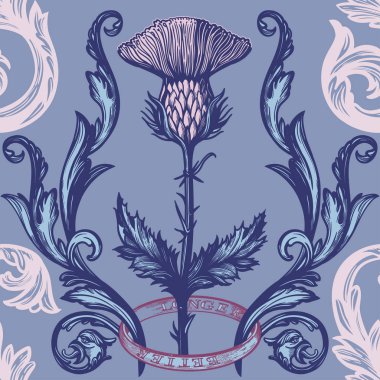 Güzel bohem damasko sorunsuz süsleme thistle çiçek.