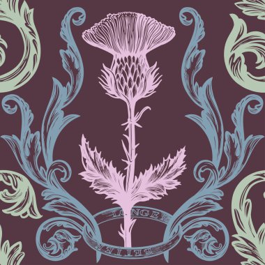 Güzel bohem damasko sorunsuz süsleme thistle çiçek.