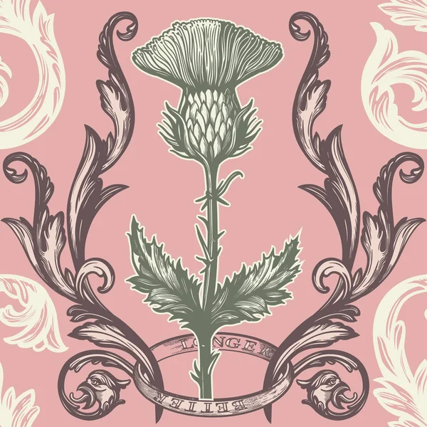 Schöne Bohemian Damast nahtlosen Ornament mit Distelblume. — Stockvektor