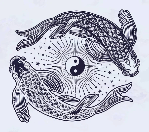 Etnische vissen koi karper met symbool van harmonie — Stockvector