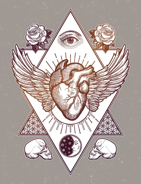 Corazón naturalista decorativo en un marco sagrado. — Archivo Imágenes Vectoriales