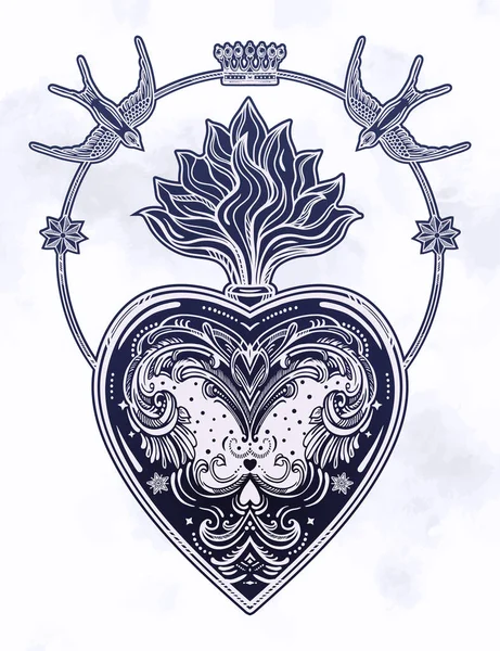Corazón decorativo adornado con llama — Archivo Imágenes Vectoriales
