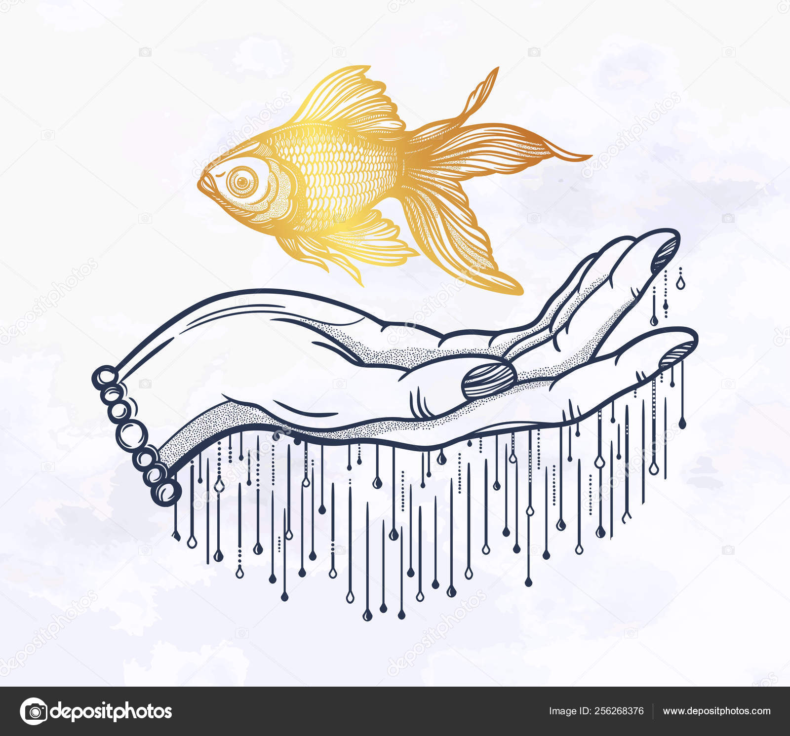 Traditional tattoo flash hand with goldfish Stock Vector by ©itstatulya  256268376, image size:1600x1491
