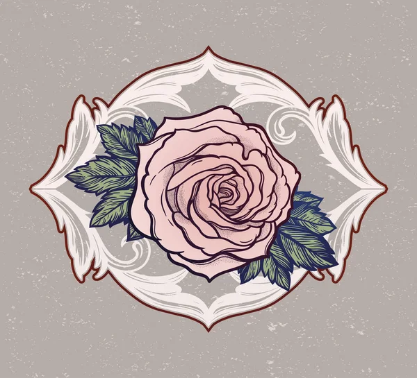 Hermosa flor de rosa dibujada a mano. Estilo vintage aislado, ilustración del vector del diseño del tatuaje . — Vector de stock
