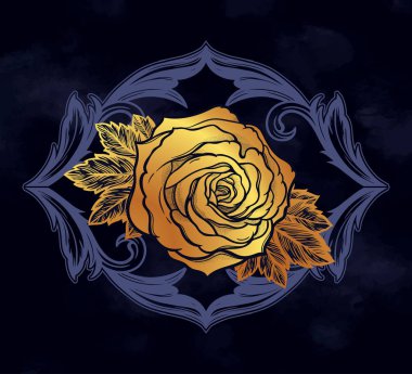 Güzel el çizilmiş gül çiçeği. İzole vintage tarzı, dövme tasarım vektör illüstrasyon.