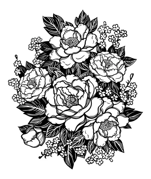 Pivoines ou roses. Bouquet floral vintage. Style oriental. Illustration vectorielle art. Pour les textiles design, papier peint, carte . — Image vectorielle