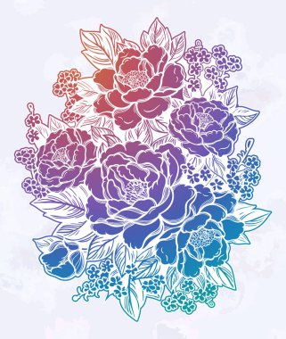 Şakayık lar ya da güller. Çiçek vintage buket . Oryantal tarzı. Vektör illüstrasyon sanatı. Tasarım tekstil, duvar kağıdı, kart için.