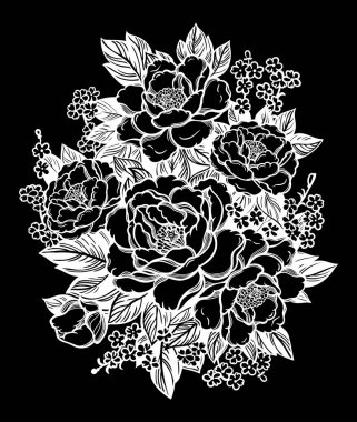 Şakayık lar ya da güller. Çiçek vintage buket . Oryantal tarzı. Vektör illüstrasyon sanatı. Tasarım tekstil, duvar kağıdı, kart için.