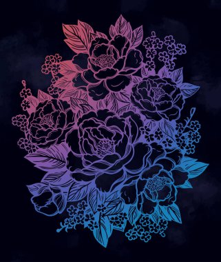 Şakayık lar ya da güller. Çiçek vintage buket . Oryantal tarzı. Vektör illüstrasyon sanatı. Tasarım tekstil, duvar kağıdı, kart için.