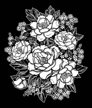 Şakayık lar ya da güller. Çiçek vintage buket . Oryantal tarzı. Vektör illüstrasyon sanatı. Tasarım tekstil, duvar kağıdı, kart için.