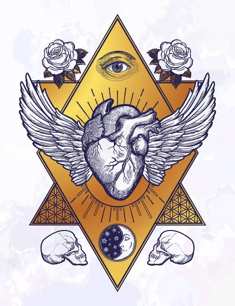 Corazón naturalista decorativo en un marco sagrado. — Archivo Imágenes Vectoriales