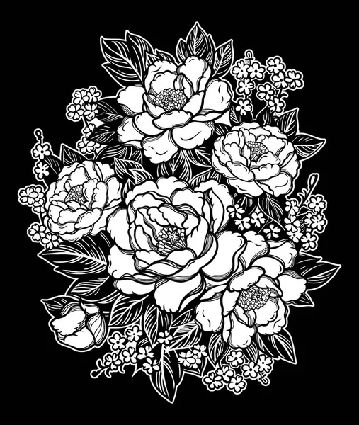 Şakayık lar ya da güller. Çiçek vintage buket . Oryantal tarzı. Vektör illüstrasyon sanatı. Tasarım tekstil, duvar kağıdı, kart için.