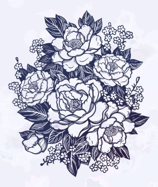 Şakayık lar ya da güller. Çiçek vintage buket . Oryantal tarzı. Vektör illüstrasyon sanatı. Tasarım tekstil, duvar kağıdı, kart için.