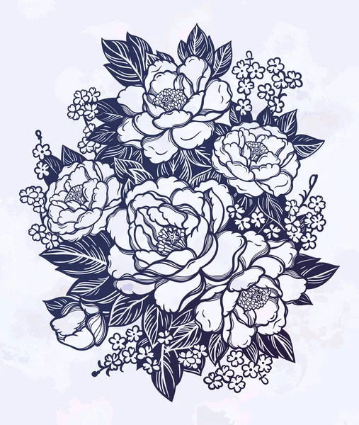 Şakayık lar ya da güller. Çiçek vintage buket . Oryantal tarzı. Vektör illüstrasyon sanatı. Tasarım tekstil, duvar kağıdı, kart için.