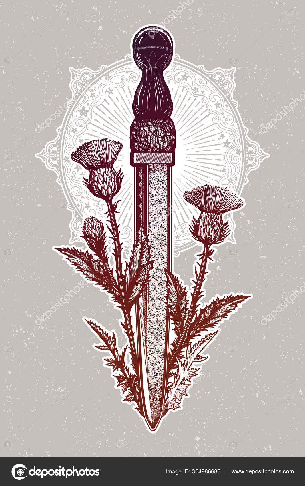 Traditional Tattoo Flash Thistle With Scotland Dagger Dirk Romantic Flesh Art Festival Poster Scotland National Symbol Of Honor And Courage Vector Illustration Isolated Stock Vector Image By C Itstatulya