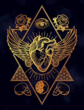 Kutsal çerçevede dekoratif doğaüstü bir kalp..