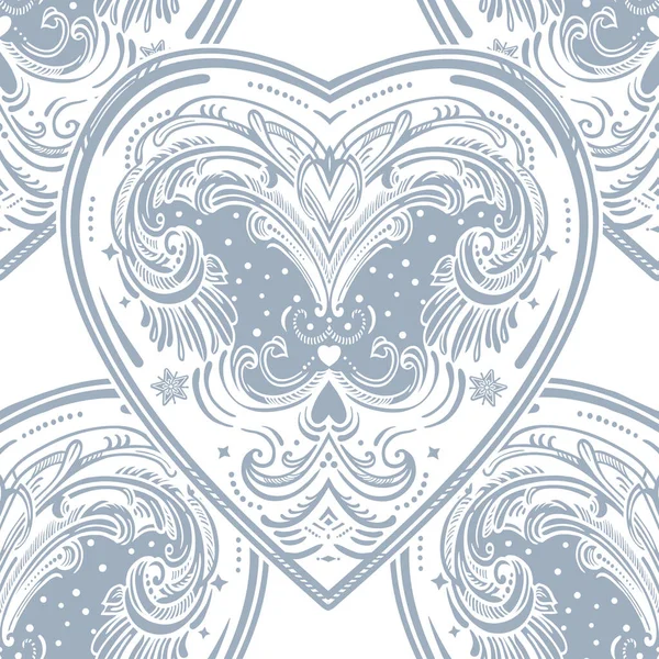 Vintage style vector heart seamless pattern. — Stock Vector