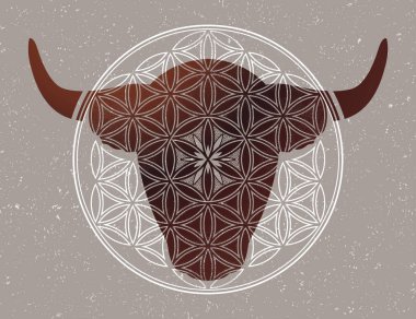 Süslü Taurus Zodiac Yıldız İşareti. Uyumun sembolü, yeni yılda şans. Vektör illüstrasyonu izole edildi. Dövme için ruhani sanat.