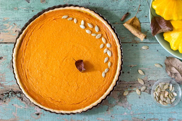 Tarta Calabaza Americana Tradicional Para Día Acción Gracias Halloween Sobre — Foto de Stock