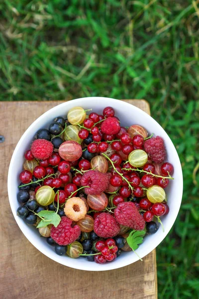 Des Groseilles Maquereau Des Groseilles Des Framboises Dans Bol Sur — Photo