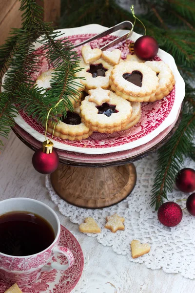 Cookies Sur Fond Une Décoration Festive Style Rustique Accent Sélectif — Photo