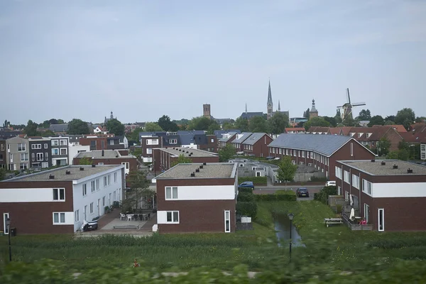 Holandia Maja 2018 Widok Holenderskie Krajobrazy Przez Okno Trian Eindhoven — Zdjęcie stockowe