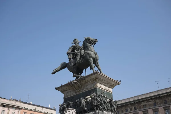 Milão Itália Junho 2019 Vista Estátua Vittorio Emanuele Piazza Duomo — Fotografia de Stock